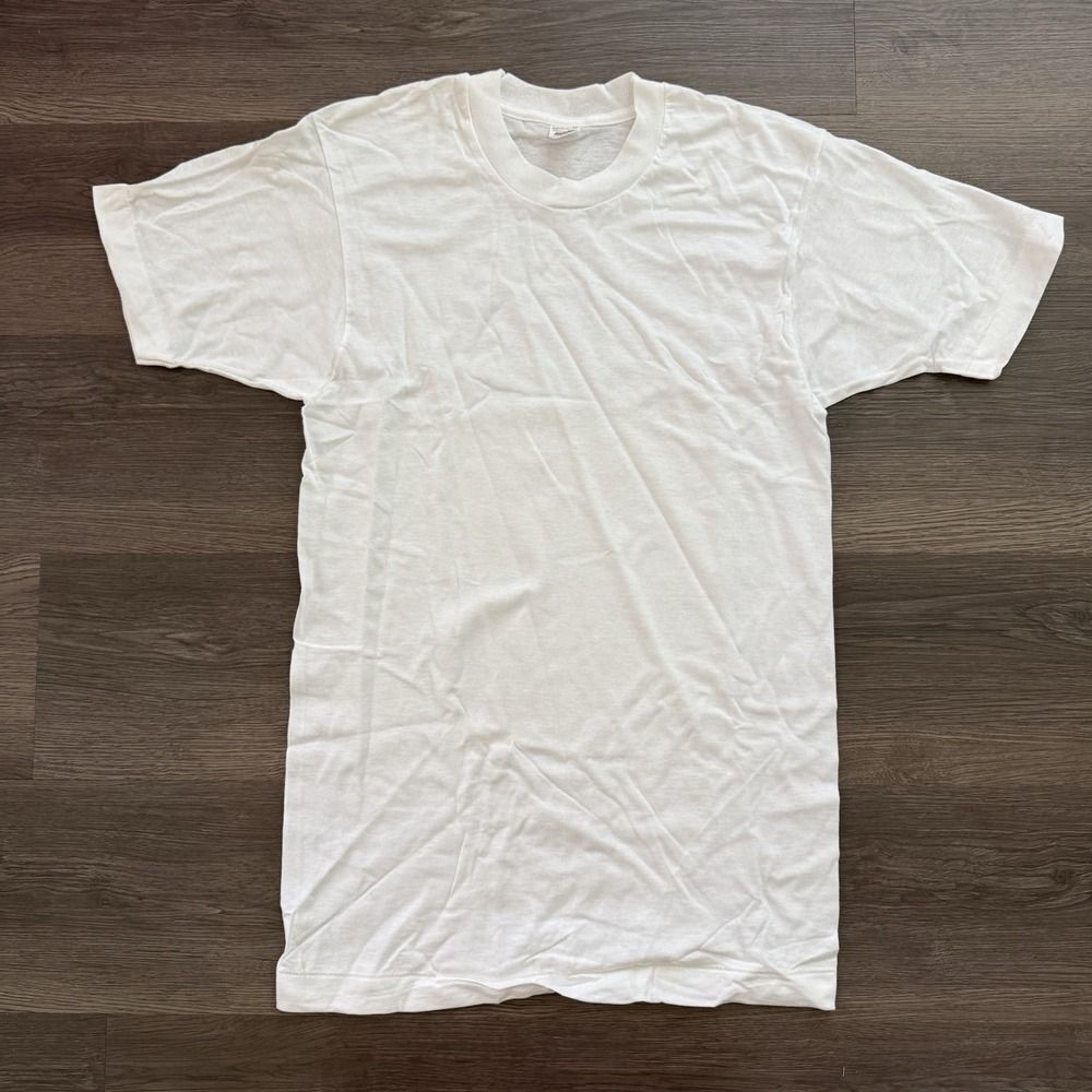 VTG 80s Fruit of the Loom THIN T-Shirt White S 34-36  Blank USA NOS